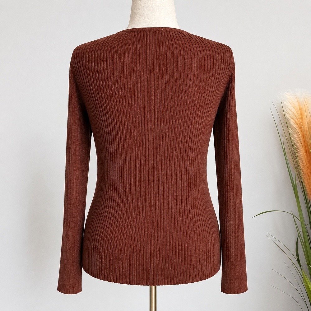 Anthropologie NEW Brown Cocoa Ribbed Cut-out Sweater 2fer Top Shirt SZ Large Y2K - Picture 4 of 10